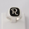 Sigillo quadro con Iniziale (Lettera) - (Chevalier) - Anello in Argento per Ragazza e Ragazzo, Uomo Donna