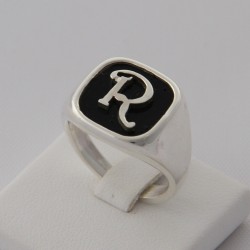 Sigillo quadro con Iniziale (Lettera) - (Chevalier) - Anello in Argento per Ragazza e Ragazzo, Uomo Donna