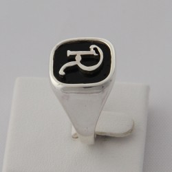 Sigillo quadro con Iniziale (Lettera) - (Chevalier) - Anello in Argento per Ragazza e Ragazzo, Uomo Donna