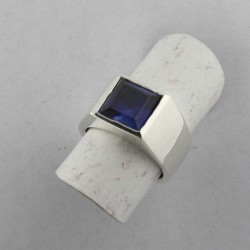 Anello Argento con Zaffiro sintetico carrè, sigillo (Chevalières)