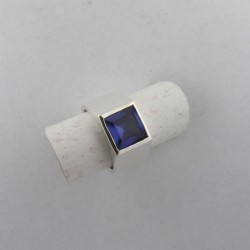 Anello Argento con Zaffiro sintetico carrè, sigillo (Chevalières)