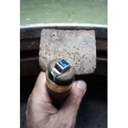 Anello Argento con Zaffiro sintetico carrè, sigillo (Chevalières)