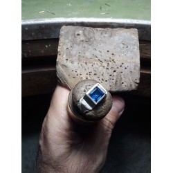 Anello Argento con Zaffiro sintetico carrè, sigillo (Chevalières)