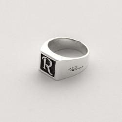 Anello con Iniziale (Lettera Sigla) in Argento - Sigillo quadro (chevalières) per Ragazza e Ragazzo, Uomo Donna