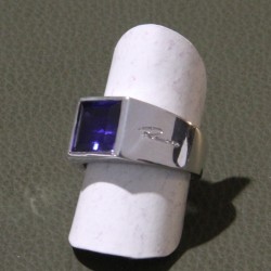 Anello Argento con Zaffiro sintetico carrè, sigillo (Chevalières)