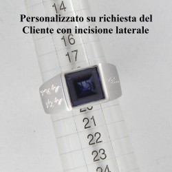 Anello Argento con Zaffiro sintetico carrè, sigillo (Chevalières)