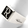 Anello con Iniziale (Lettera Sigla) in Argento - Sigillo quadro (chevalières) per Ragazza e Ragazzo, Uomo Donna