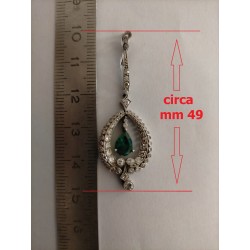 Art Déco - Orecchini in Platino con Diamanti e Smeraldi a Goccia