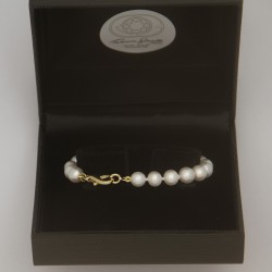 Bracciale - Braccialetto Perle con Chiusura Moschettone in Oro Giallo 750/1000