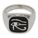 Anello Argento, sigillo con Occhio di Horus detto anche Horo - Rha - Ra - (Chevalière / Chevalier) Simboli e Geroglifici Egizi